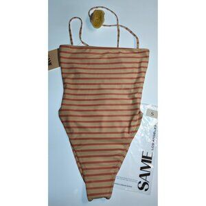 SAME LA Rosette Choker One Piece Blush Pink Cream Stripe Small Rare Sample